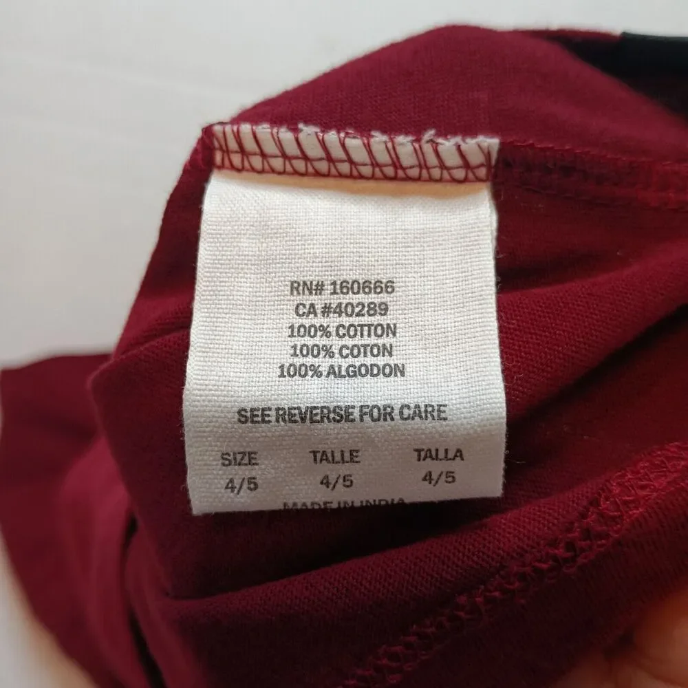 Washington‎ Commanders Short Sleeve V-neck T-Shirt Tee Girls 4/5 Burgundy…